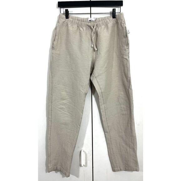 Onia Jogger Pants Mens S Beige Cotton Textured Drawstring